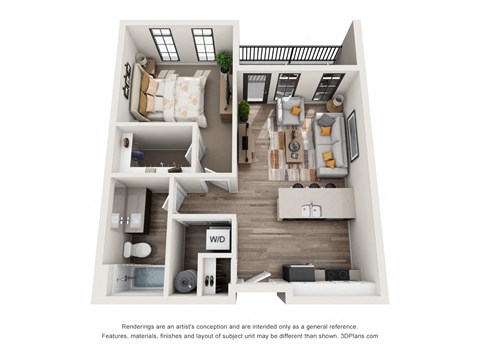 Floor plan for 1 bed, 1 bath, 641 sqft